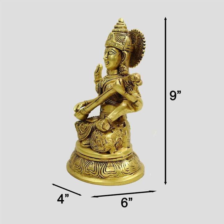 9" Brass Saraswati Idol | SHOBITAM