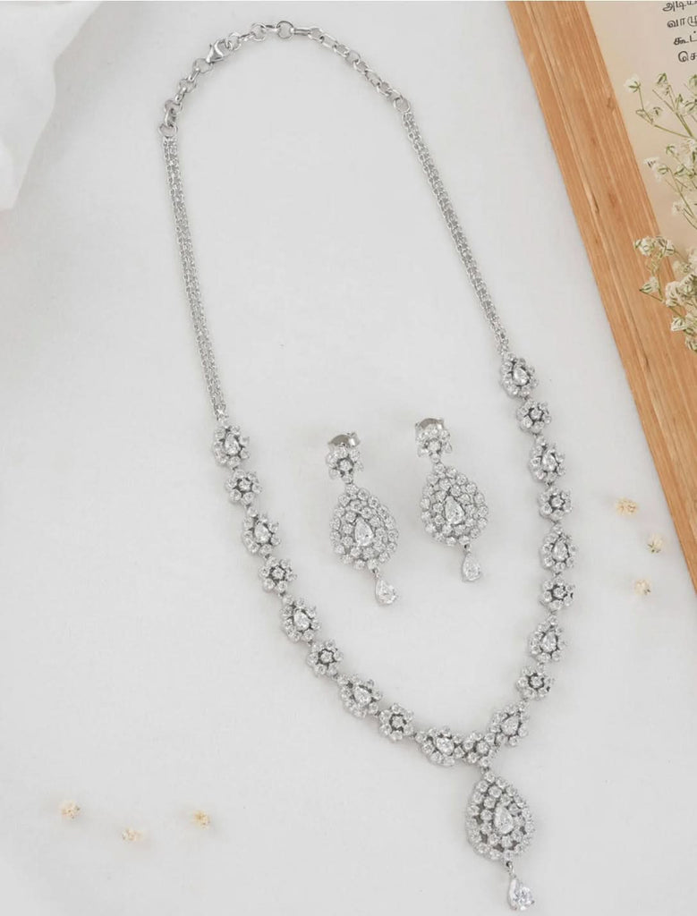 Silver Necklace Bridal Jewellery Sets In Amazon Silver CZ Necklace Set