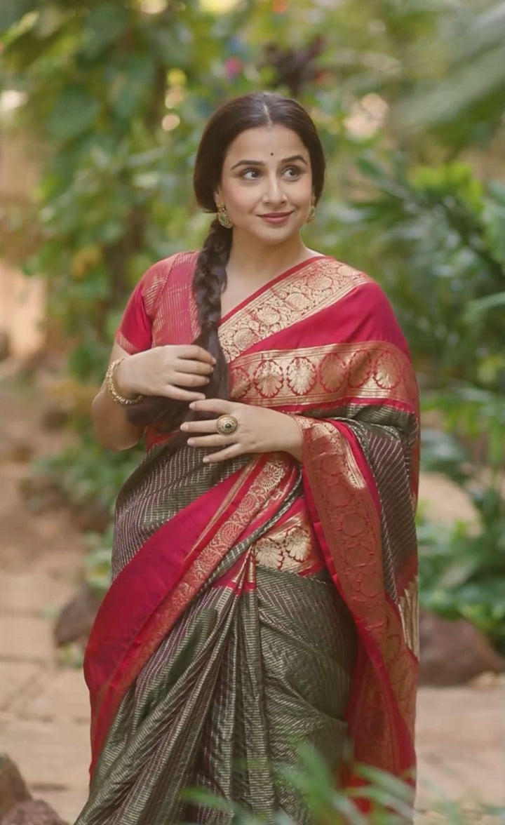 Exquisite Green Kanjivaram Pure Silk Saree with zari checks  and 11” spectacular borders  | SILK MARK CERTIFIED