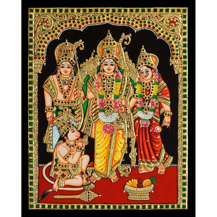 12*15 Authentic TANJORE PAINTING KODANDARAMA With 22 Ct gold Foil and Jaipur Gemstones,Unframed | SHOBITAM