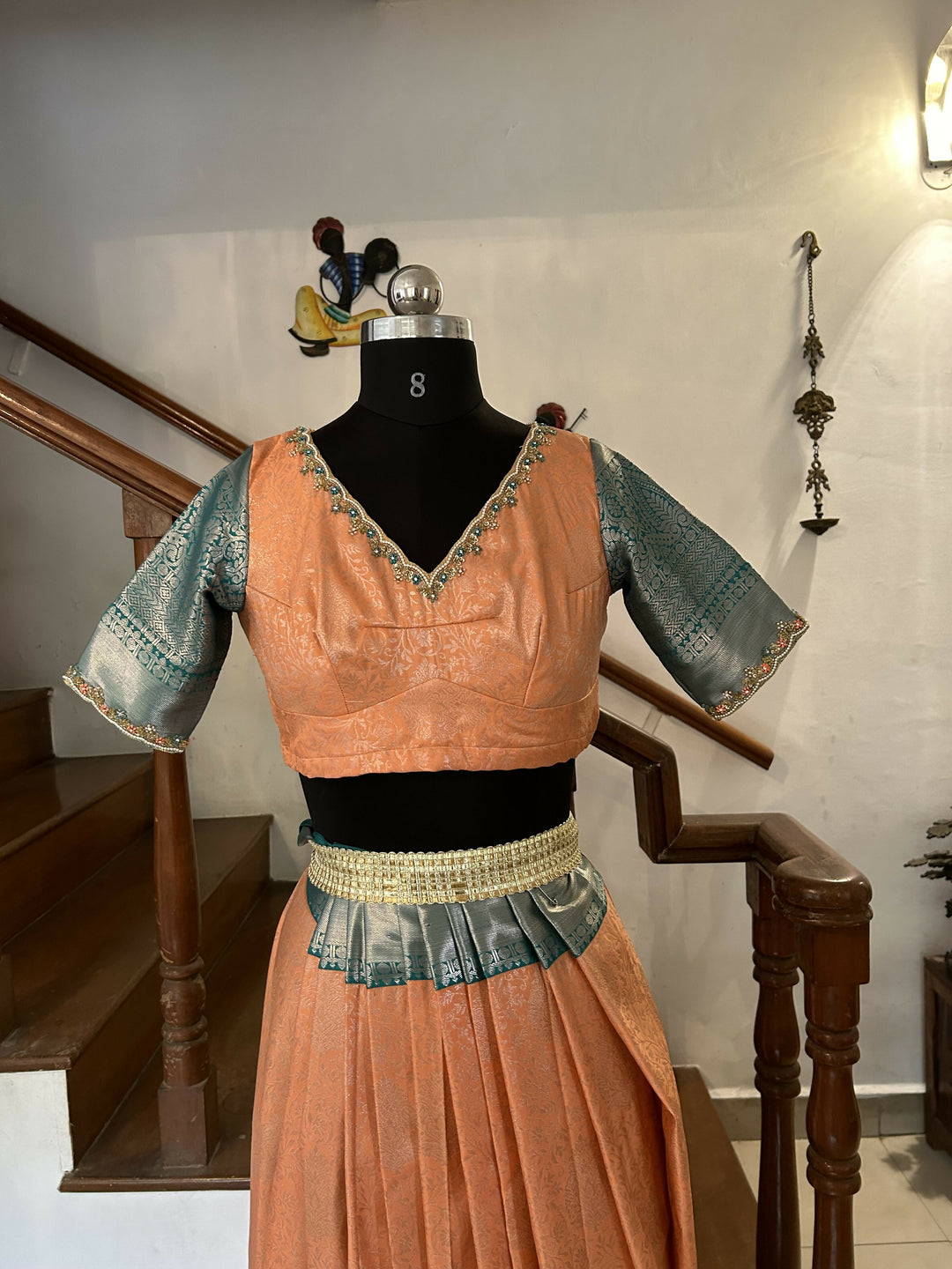 Peach jacquard skirt self blouse | SHOBITAM
