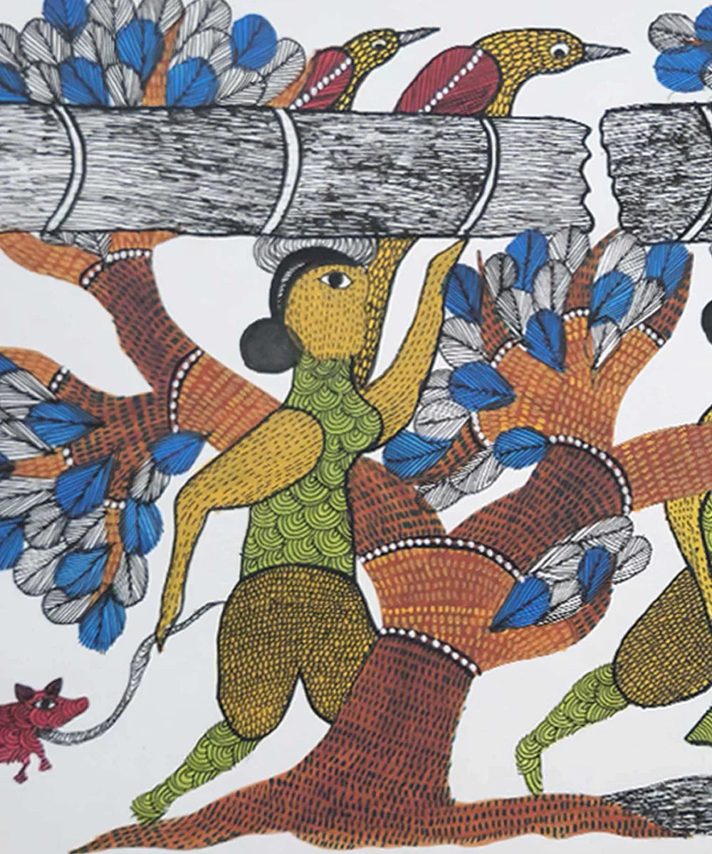 Gond Hand Painting | Two Women | 11.5 x 15 Inches | Unframed |SHOBITAM