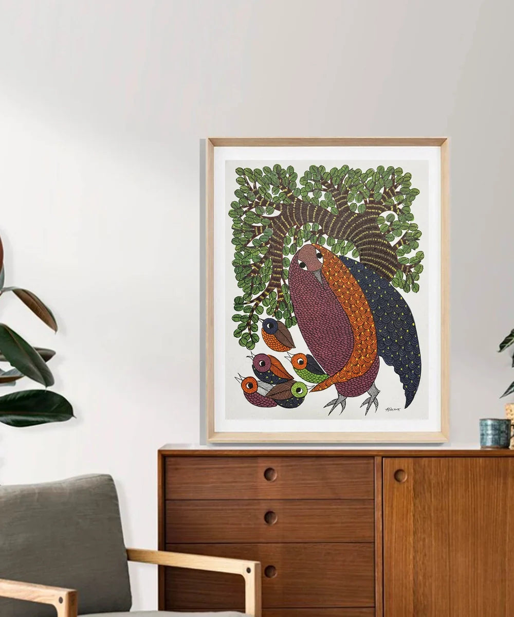 Gond Hand Painting | Owl | 11.5 x 15 Inches | Unframed | SHOBITAM