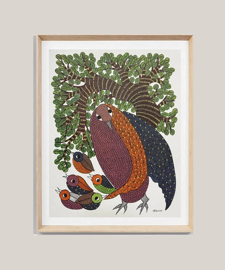 Gond Hand Painting | Owl | 11.5 x 15 Inches | Unframed | SHOBITAM