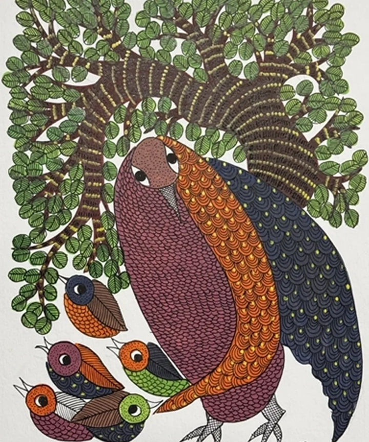 Gond Hand Painting | Owl | 11.5 x 15 Inches | Unframed | SHOBITAM