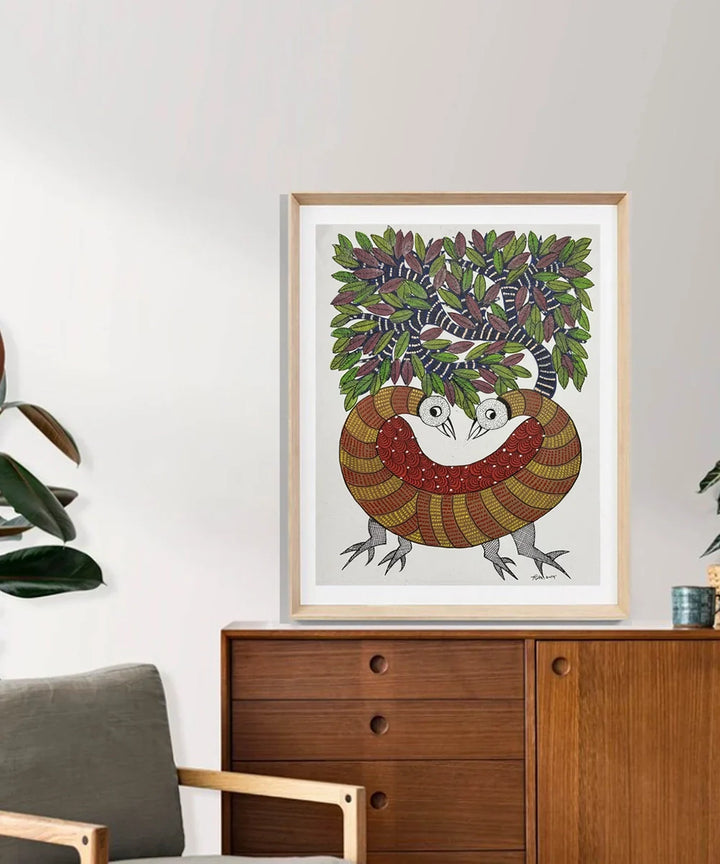Gond Hand Painting | Peacock | 11.5 x 15 Inches | Unframed | SHOBITAM