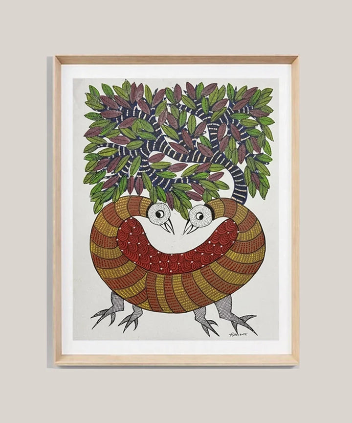 Gond Hand Painting | Peacock | 11.5 x 15 Inches | Unframed | SHOBITAM