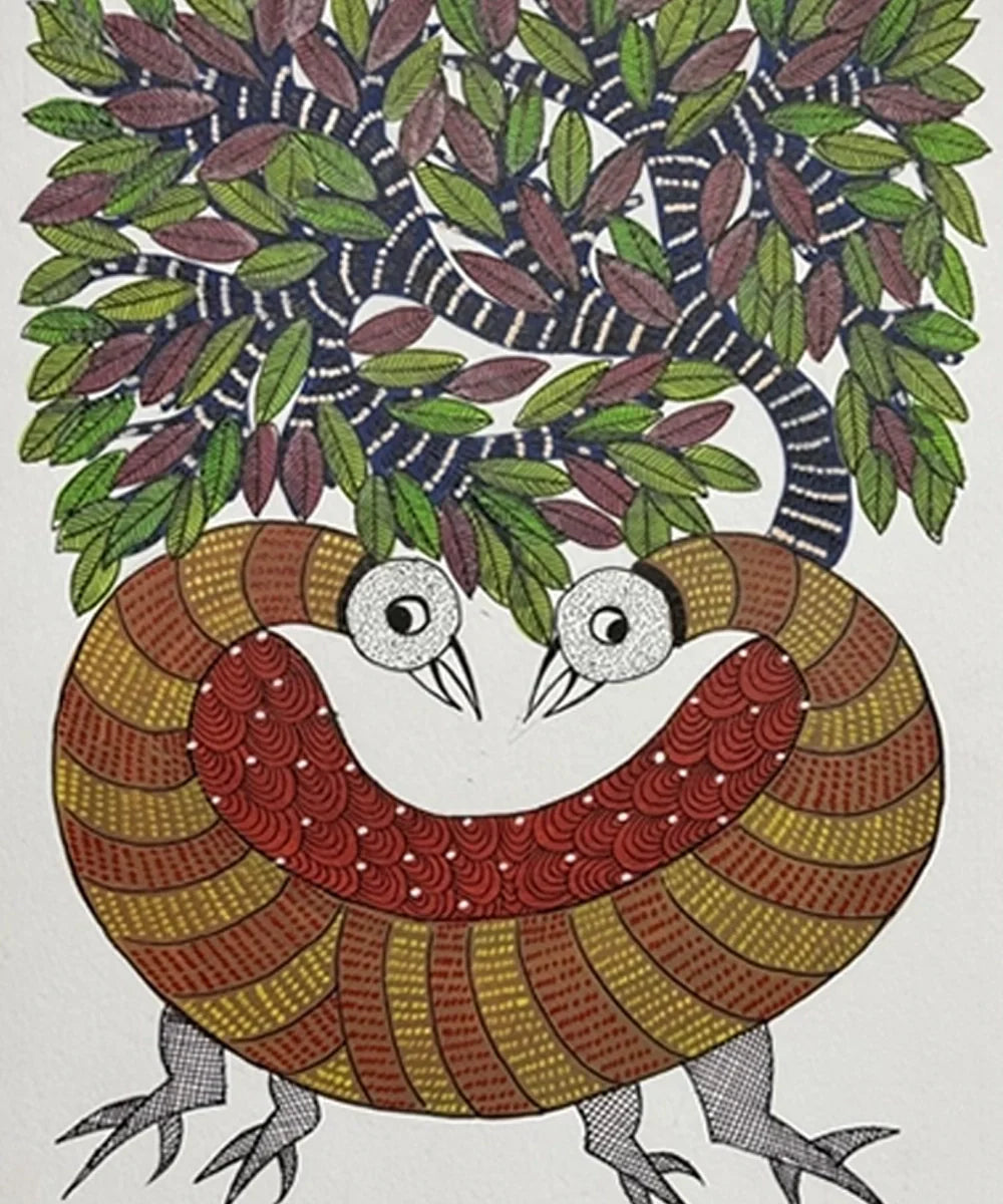 Gond Hand Painting | Peacock | 11.5 x 15 Inches | Unframed | SHOBITAM