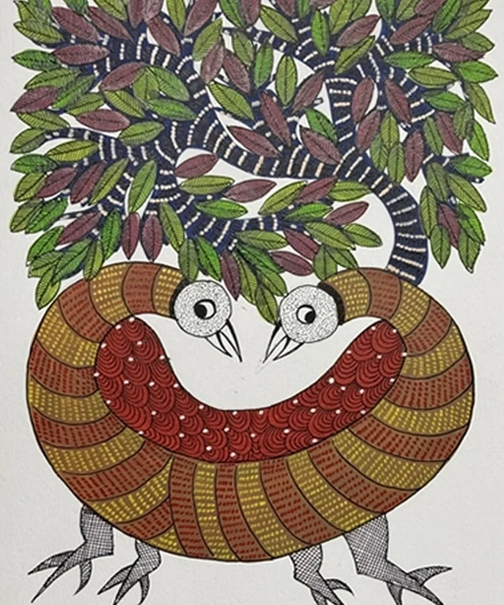 Gond Hand Painting | Peacock | 11.5 x 15 Inches | Unframed | SHOBITAM
