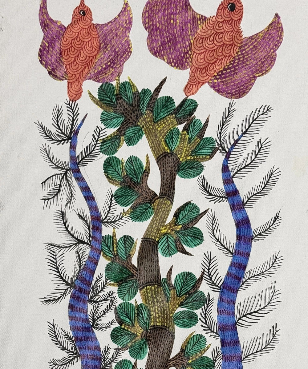 Turtle and tree Gond Hand Painting (Unframed) 36" x 18"