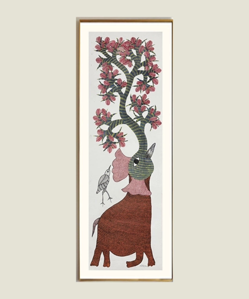 Elephant & Tree Gond Hand Painting (Unframed) 36" x 18"