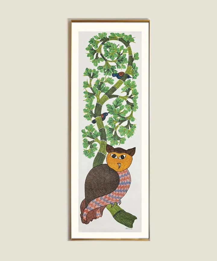 Gond Hand Painting | Owl | 1 x 3 Feet | Unframed | SHOBITAM
