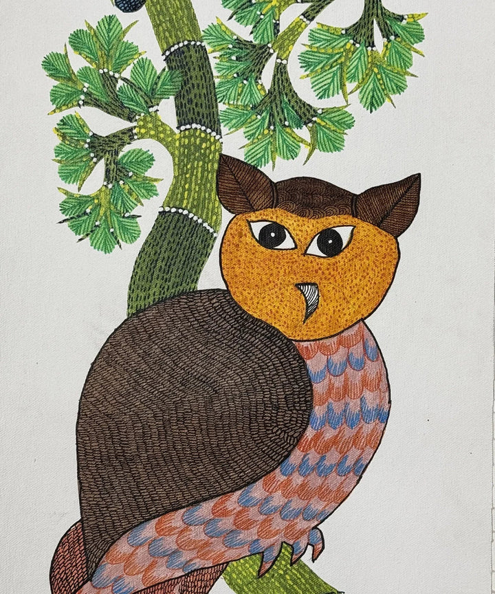 Gond Hand Painting | Owl | 1 x 3 Feet | Unframed | SHOBITAM