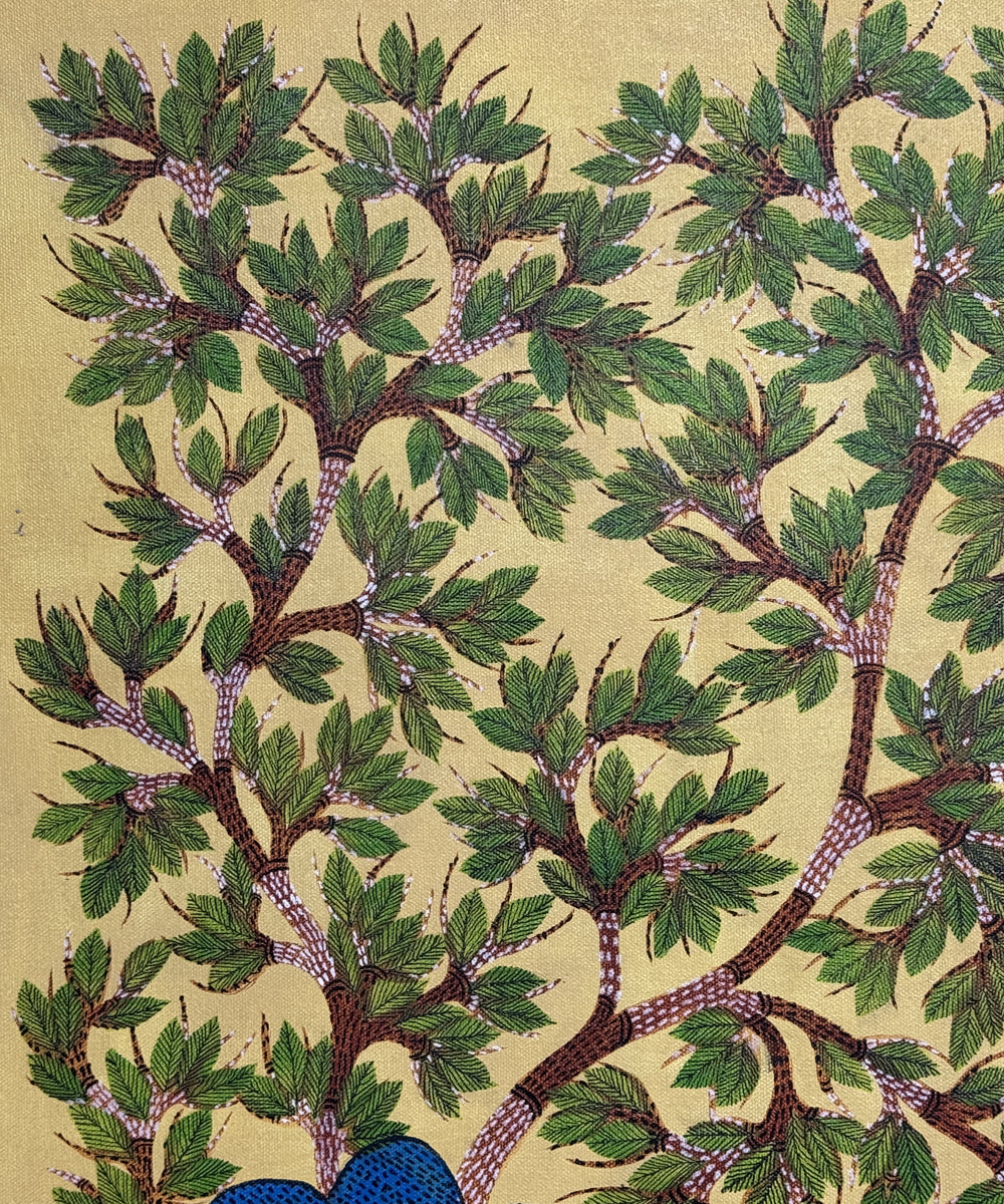 Bird Gond Hand Painting on Cloth Wall Art 36 by 24" (Unframed)