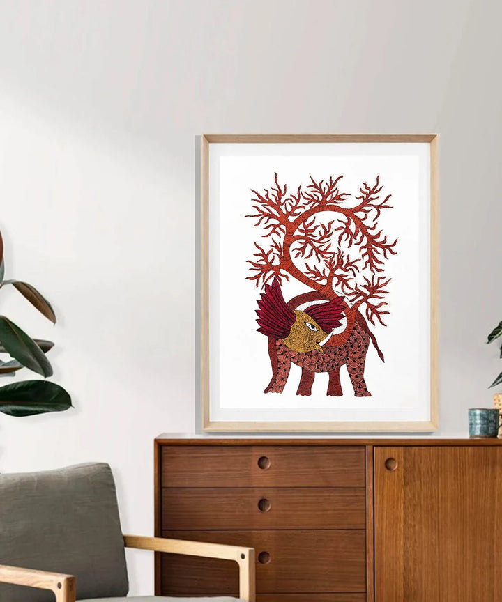 Elephant Gond Hand Painting 11.5 x 15 (Unframed)
