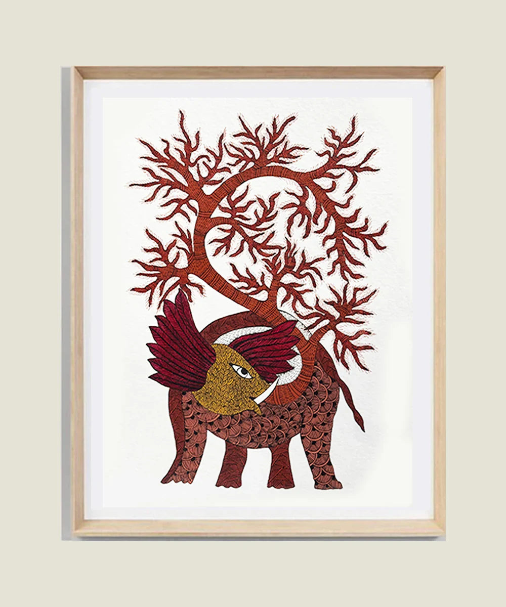 Elephant Gond Hand Painting 11.5 x 15 (Unframed)
