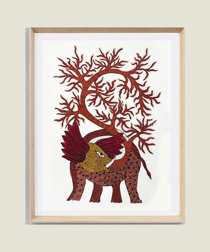 Elephant Gond Hand Painting 11.5 x 15 (Unframed)