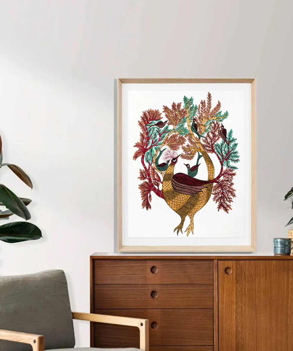 Peacock Gond Hand Painting Wall Art By 11.5 x 15 Unframed