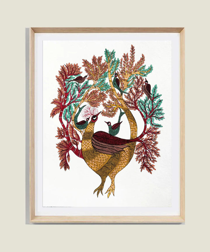 Peacock Gond Hand Painting Wall Art By 11.5 x 15 Unframed