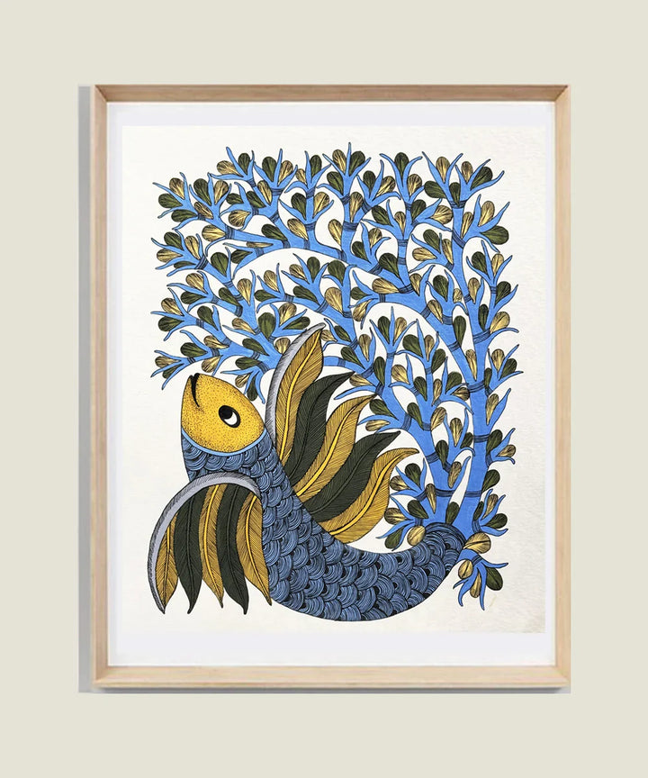 Fish Gond Hand Painting Wall Art By 11.5 x 15 Unframed
