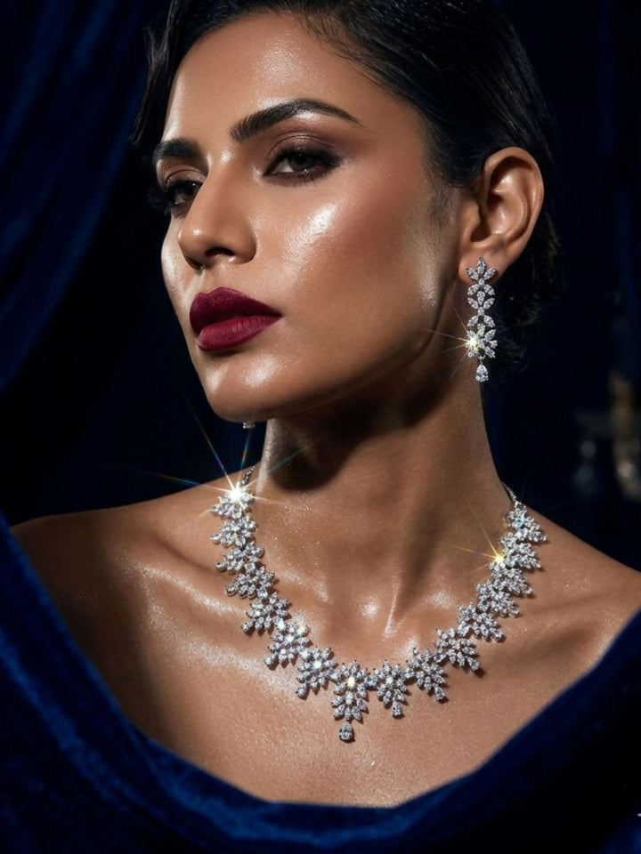 Exclusive Silver Plated American Diamond Necklace Combo | SHOBITAM