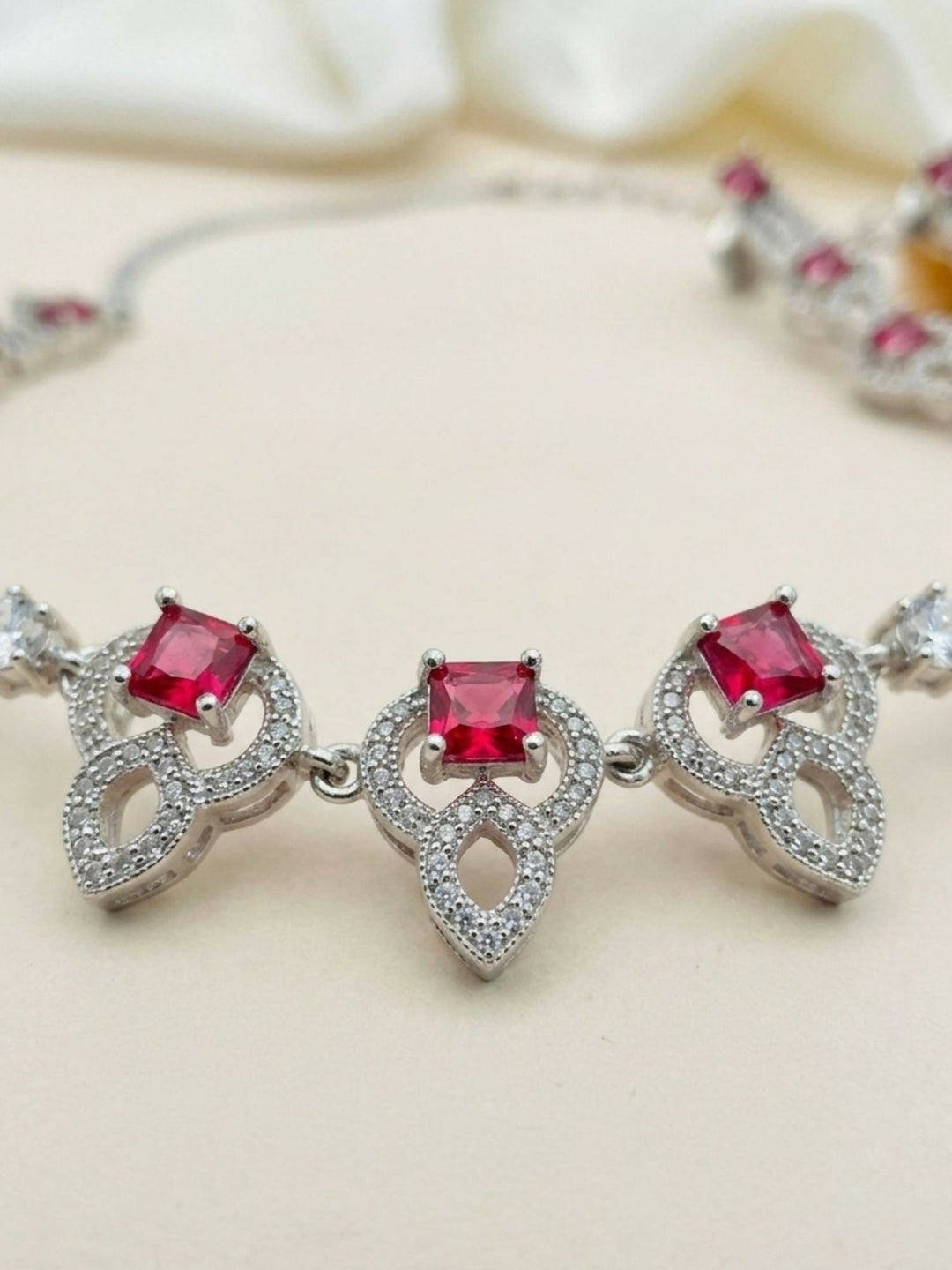 Premium Silver Plated American Diamond Necklace Set | shobitam