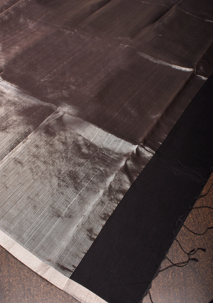 Half and Half Black and Silver Tissue Maheshwari Silk Cotton Saree