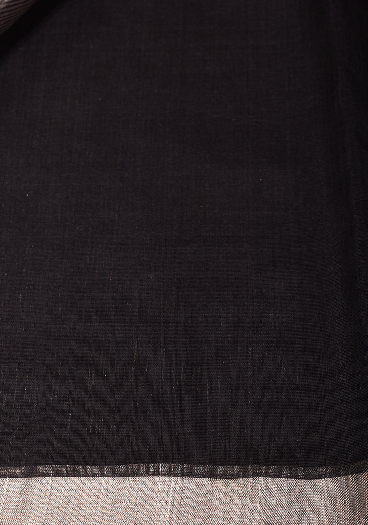 Half and Half Black and Silver Tissue Maheshwari Silk Cotton Saree