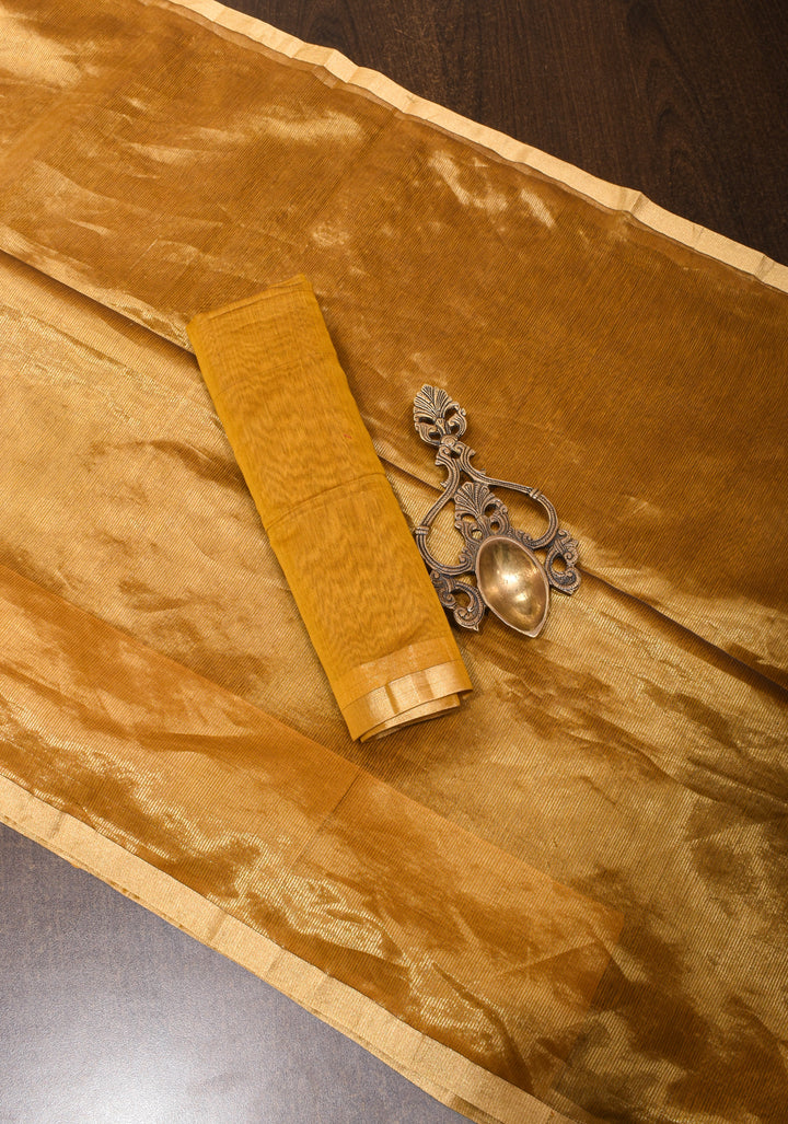 Elegant Half and Half Gold Tissue Maheshwari Silk Cotton Saree