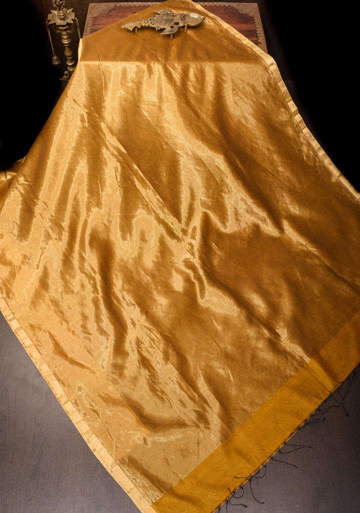 Elegant Half and Half Gold Tissue Maheshwari Silk Cotton Saree