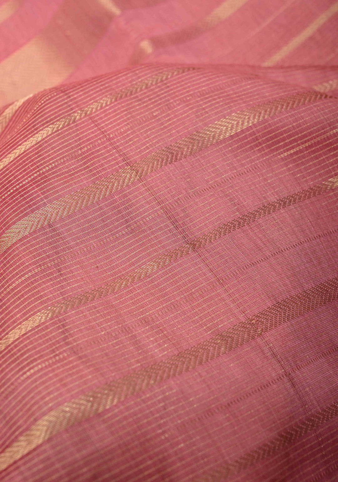 Rose Pink Handwoven Maheshwari Silk Cotton Saree with Horizontal Zari Stripes and Tissue Blouse Piece and Pallu