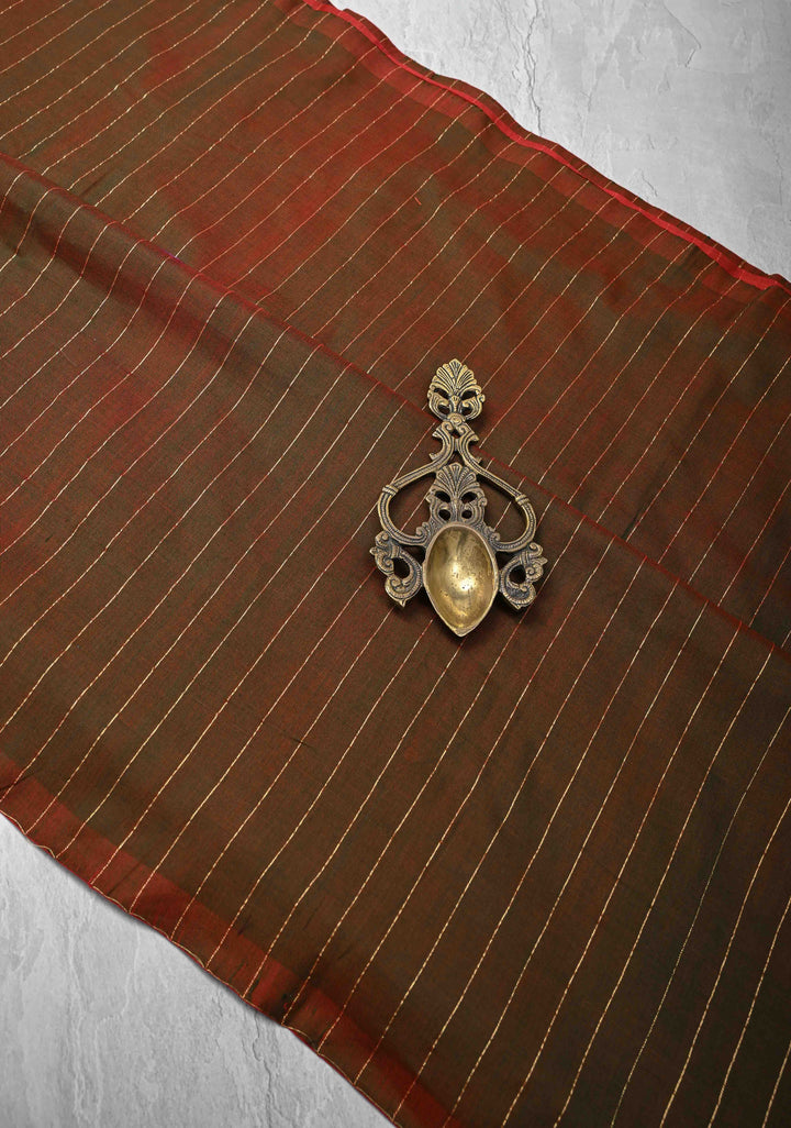 green and red Reversible Maheshwari Mercerized Cotton Saree with extralong tassels, no blouse piece