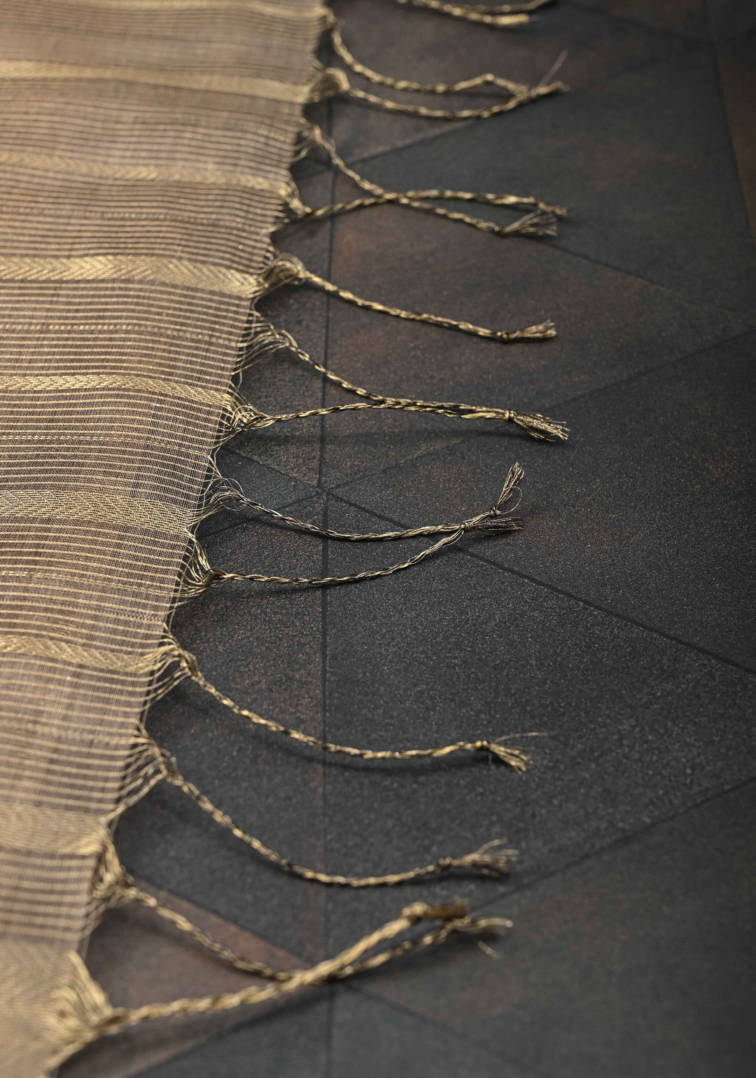 Taupe Handwoven Maheshwari Silk Cotton Saree with Horizontal Stripes and Tissue Blouse Piece and Pallu