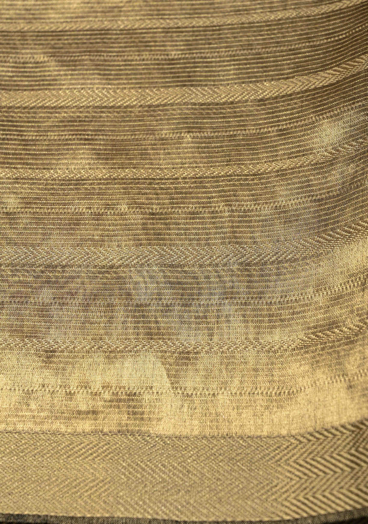 Rust Brown Handwoven Maheshwari Silk Cotton Saree with Horizontal Zari Stripes and Tissue Blouse Piece and Pallu