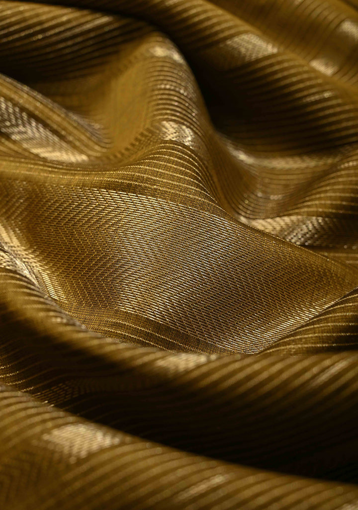 Henna Green Handwoven Maheshwari Silk Cotton Saree with Horizontal Stripes and Zari Border