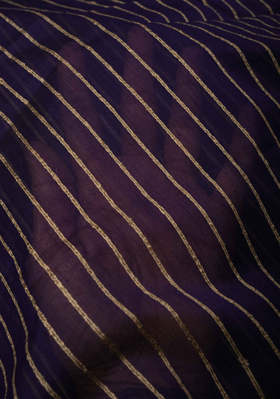 Ink Purple Handwoven Maheshwari Silk Cotton Saree with Vertical Stripes and Minimal Zari Borders