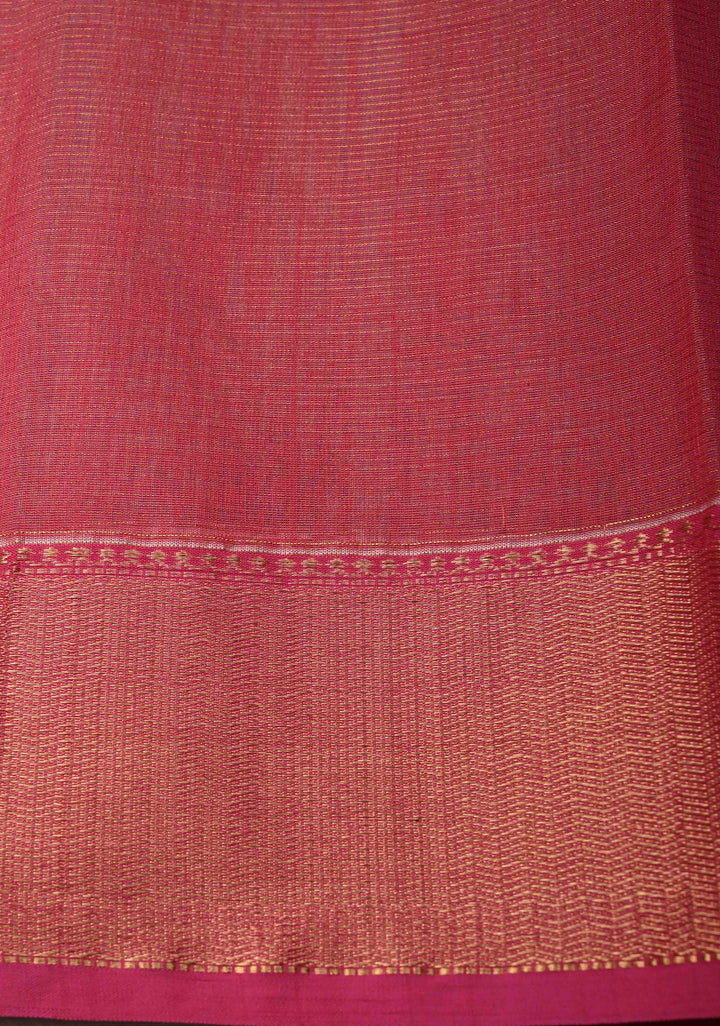 Lavender Handwoven Vairaoosi Zari Stripes Maheshwari Silk Cotton Saree with Contrast Zari Borders