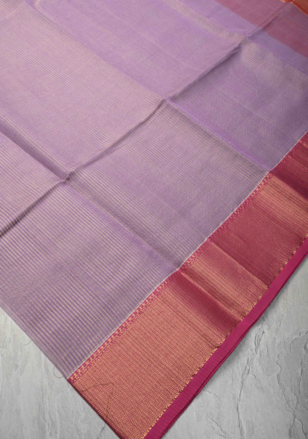 Lavender Handwoven Vairaoosi Zari Stripes Maheshwari Silk Cotton Saree with Contrast Zari Borders