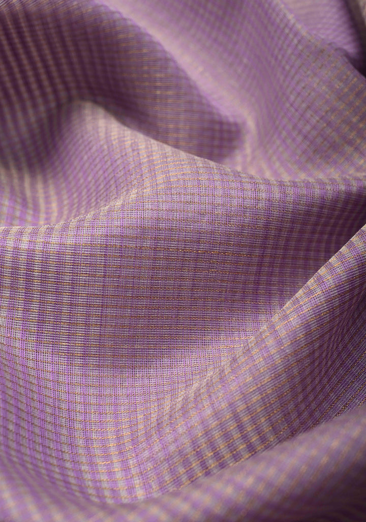 Lavender Handwoven Vairaoosi Zari Stripes Maheshwari Silk Cotton Saree with Contrast Zari Borders