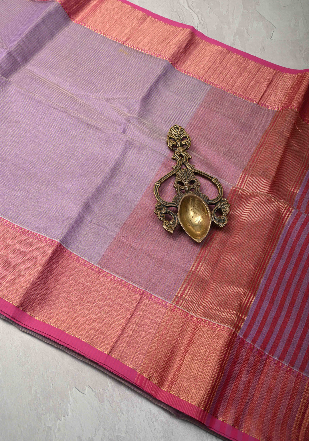 Lavender Handwoven Vairaoosi Zari Stripes Maheshwari Silk Cotton Saree with Contrast Zari Borders