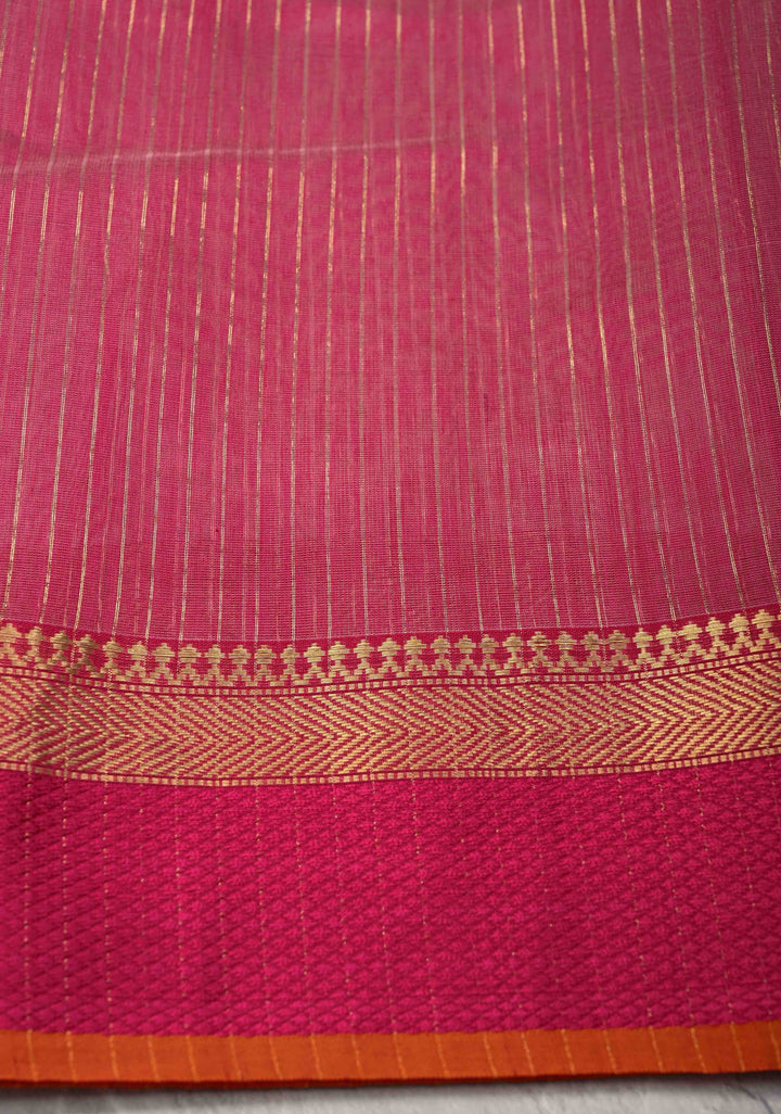 White Handwoven Maheshwari Silk Cotton Saree with Ganga Jamuna Border