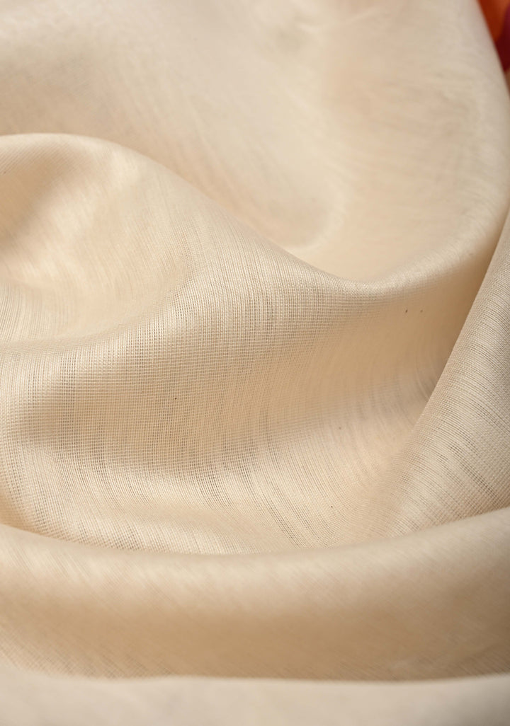 White Handwoven Maheshwari Silk Cotton Saree with Ganga Jamuna Border
