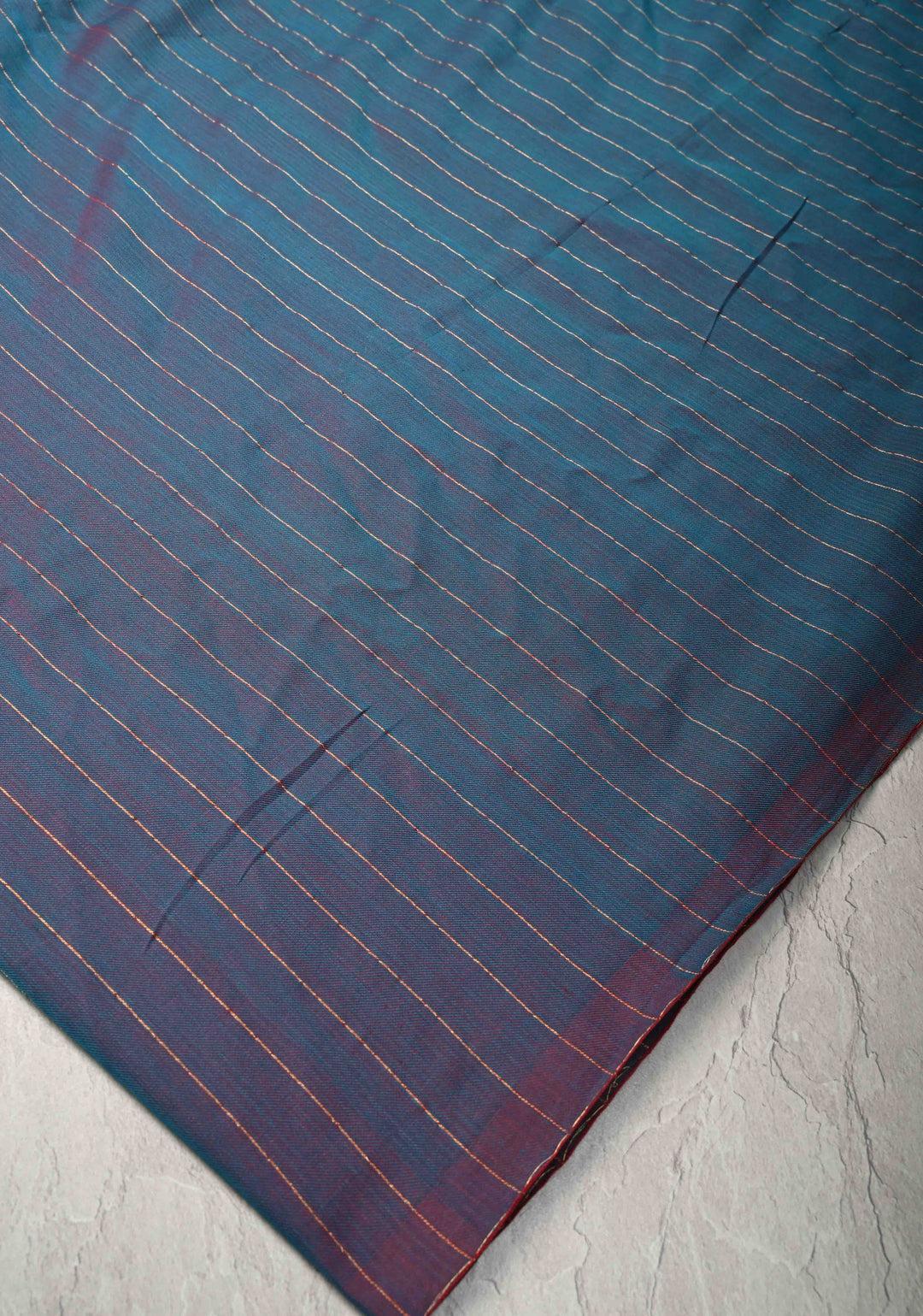 Peacock Blue-Maroon Reversible Maheshwari Mercerized Cotton Saree with Zari Stripes, No Blouse Piece