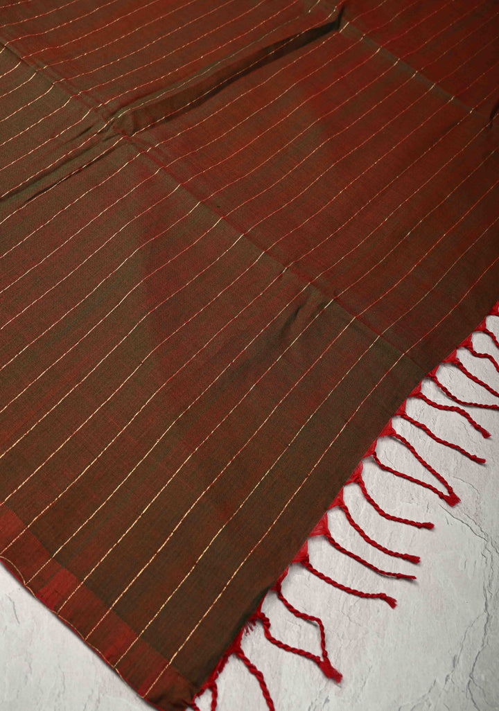 green and red Reversible Maheshwari Mercerized Cotton Saree with extralong tassels, no blouse piece