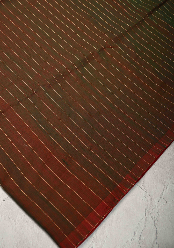 green and red Reversible Maheshwari Mercerized Cotton Saree with extralong tassels, no blouse piece