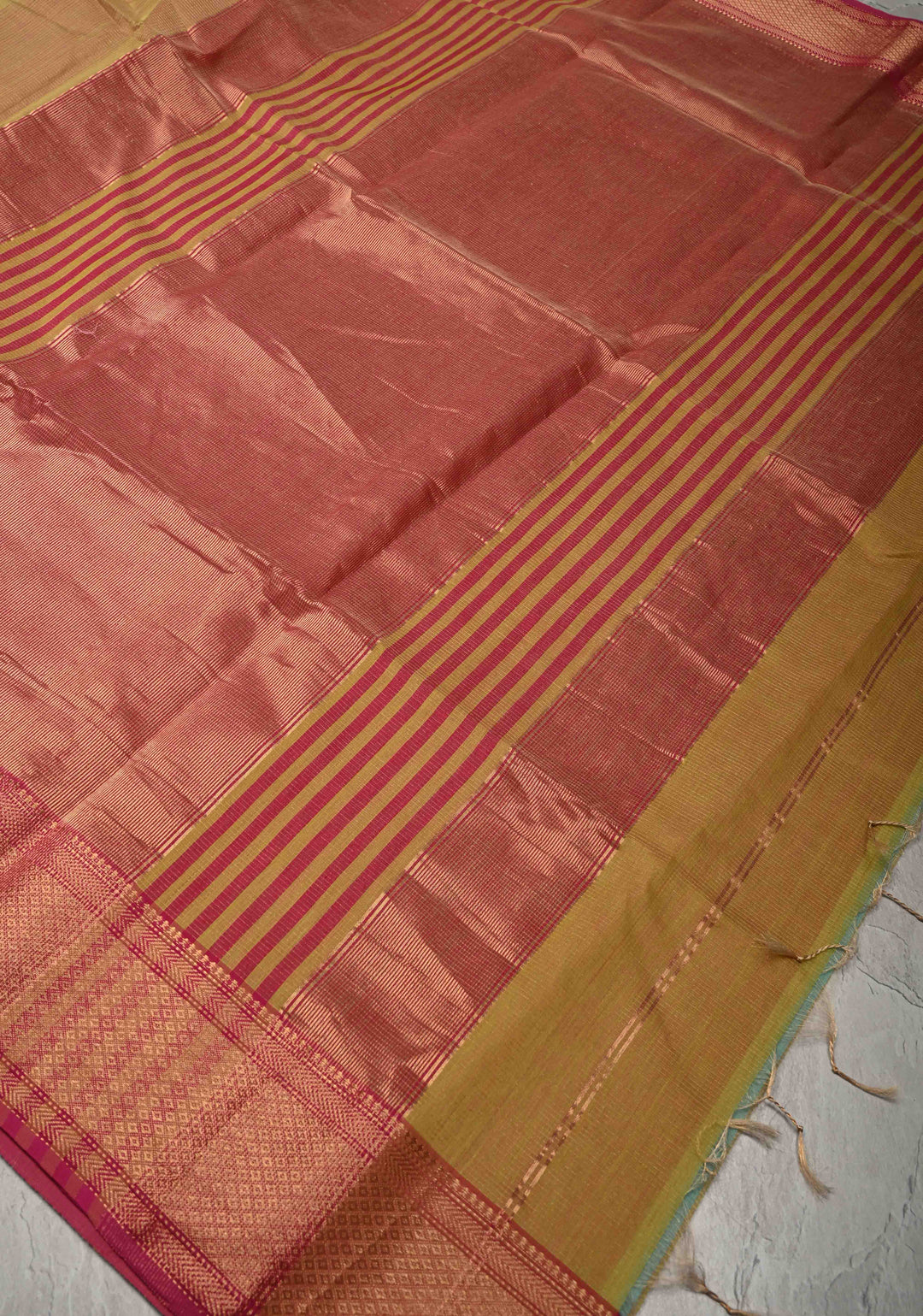 Yellow Handwoven Maheshwari Silk Cotton Saree with Tissue Checks and Contrast Zari Border