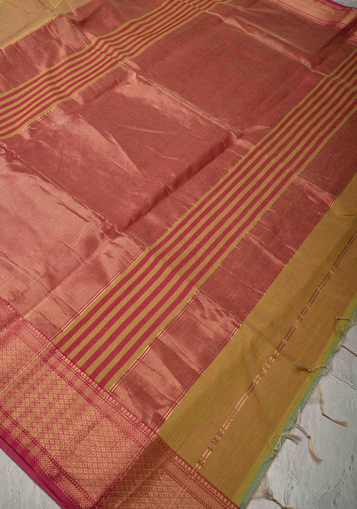 Yellow Handwoven Maheshwari Silk Cotton Saree with Tissue Checks and Contrast Zari Border