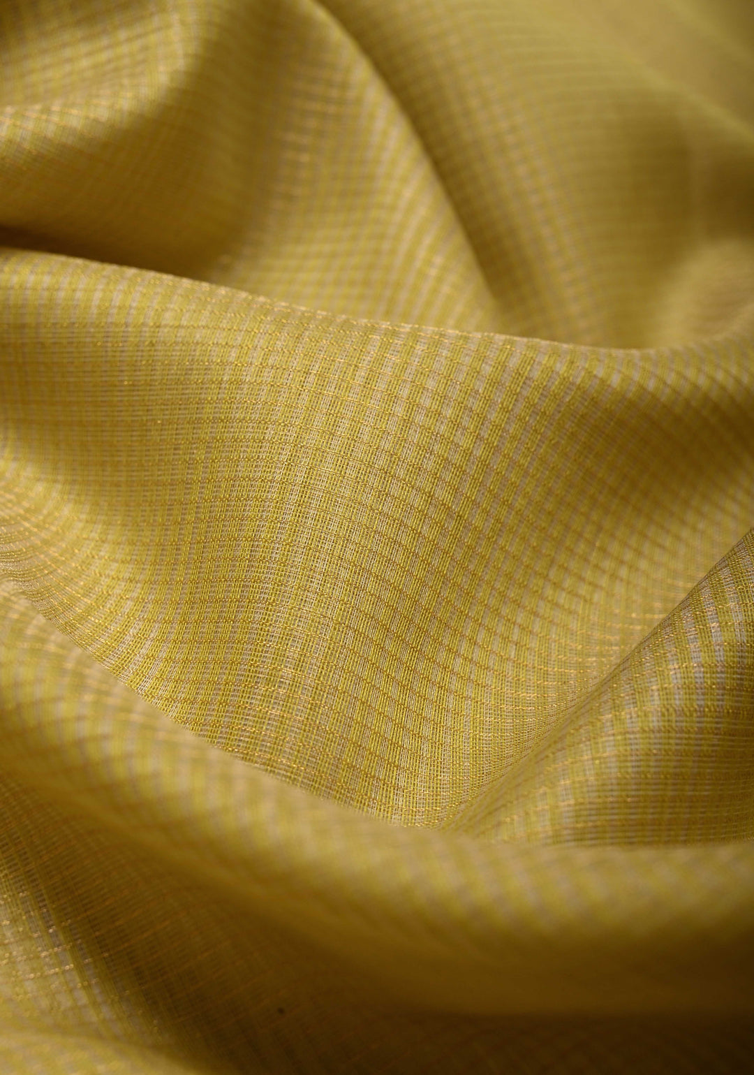 Yellow Handwoven Maheshwari Silk Cotton Saree with Tissue Checks and Contrast Zari Border