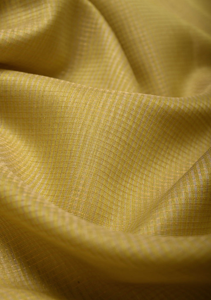 Yellow Handwoven Maheshwari Silk Cotton Saree with Tissue Checks and Contrast Zari Border