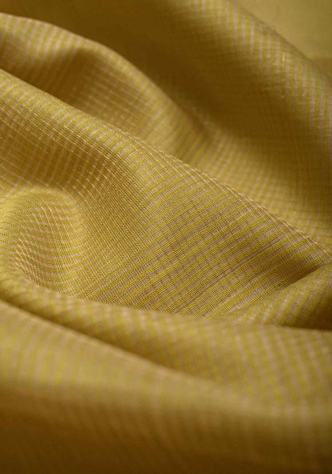 Yellow Handwoven Maheshwari Silk Cotton Saree with Tissue Checks and Contrast Zari Border